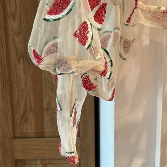 TOPSHOP women’s watermelon print sequins sheer top US 4 - Picture 6 of 9